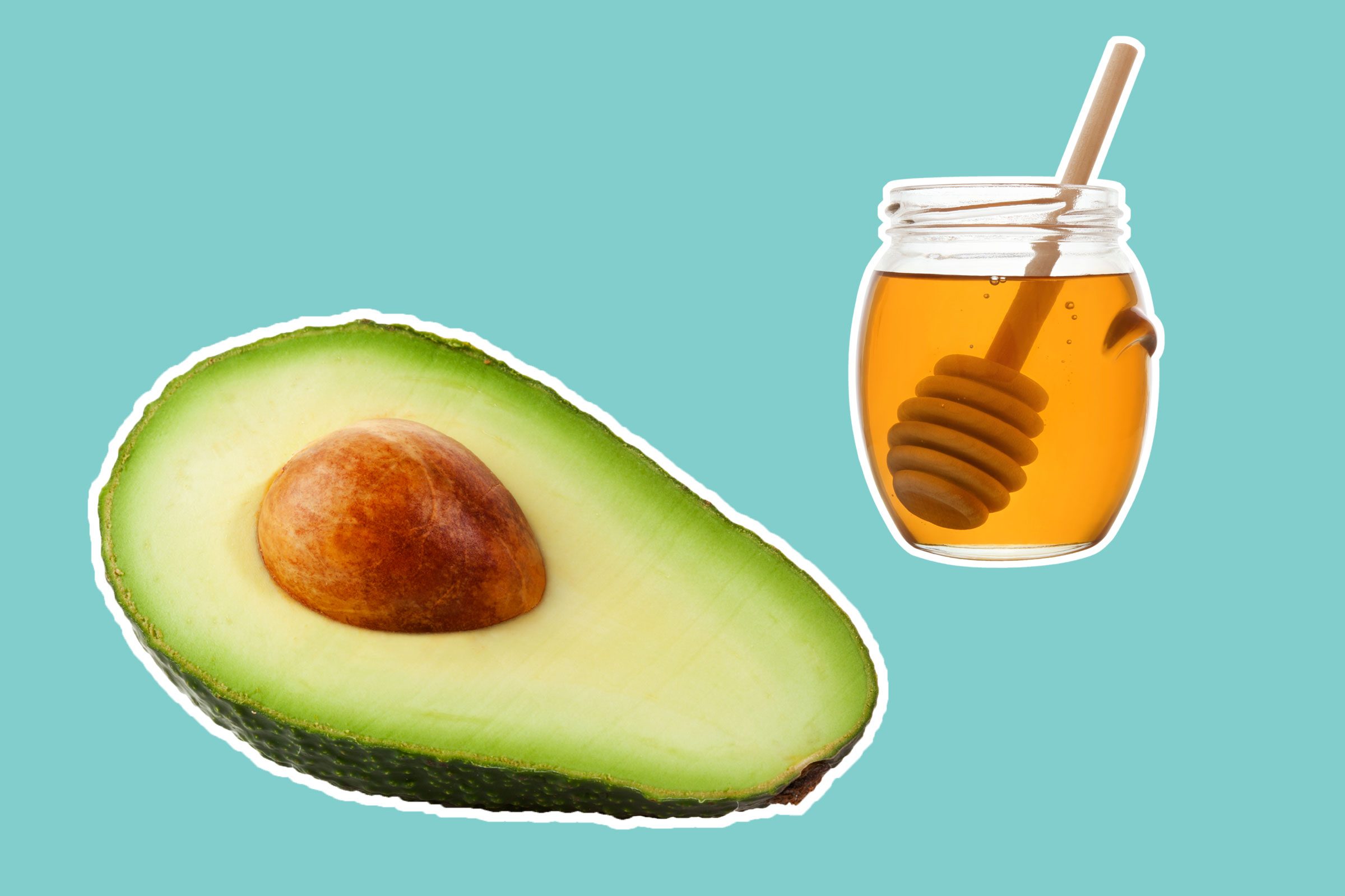 avocado half with honey jar