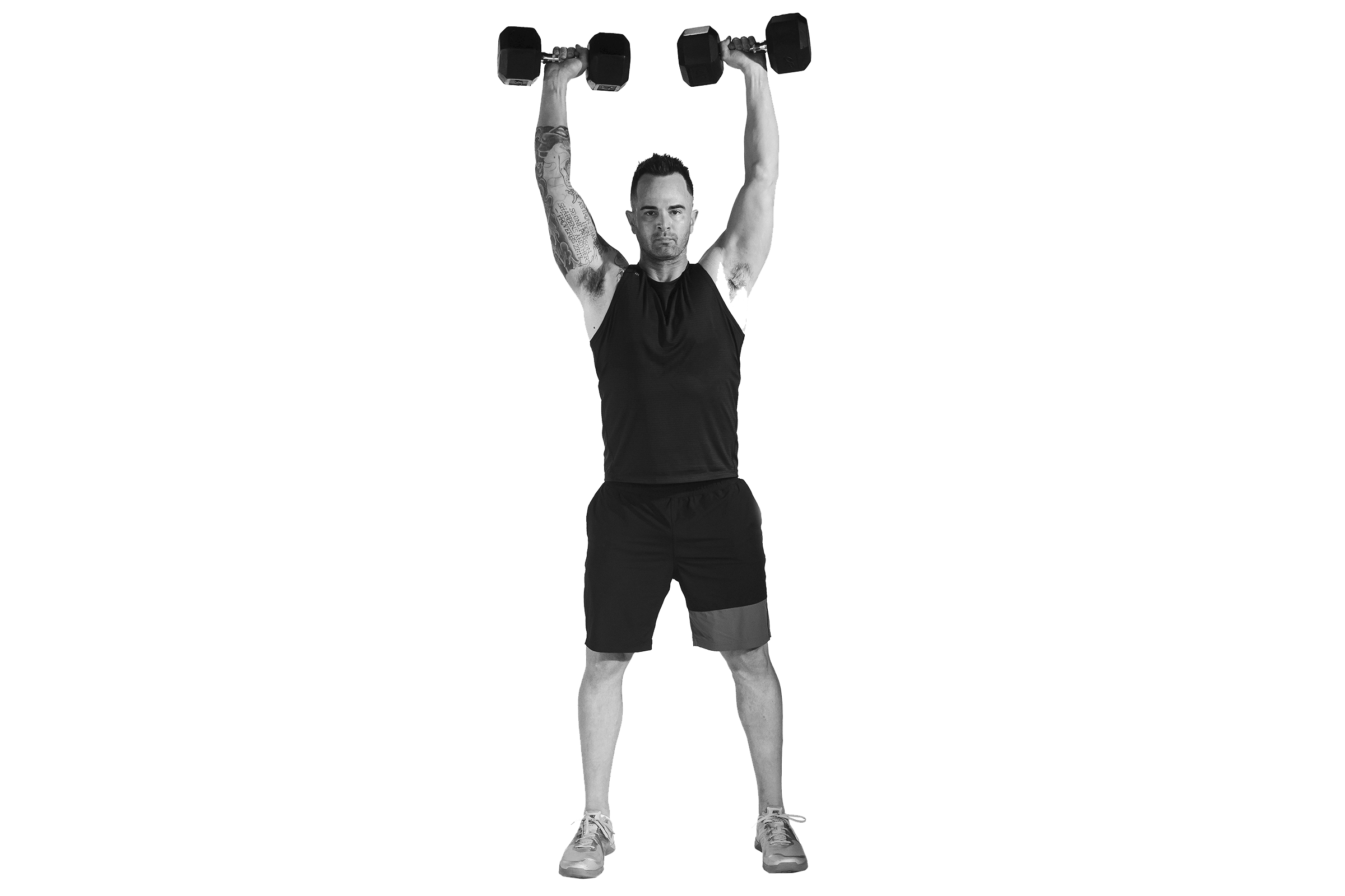 Man doing dumbbell push press.