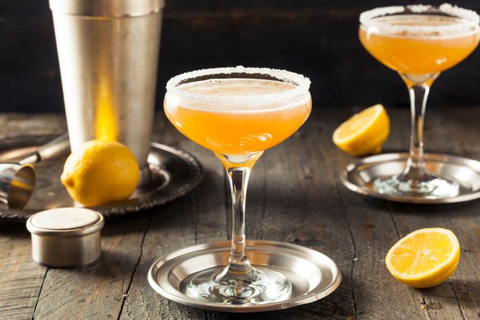 peach drink with sugar on the rim