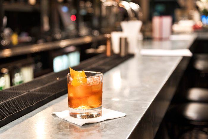 a cocktail sitting on a bar