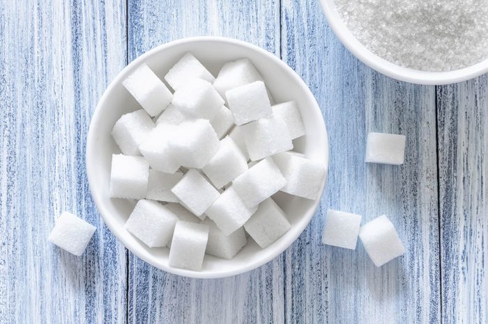 a bowl of sugar cubes