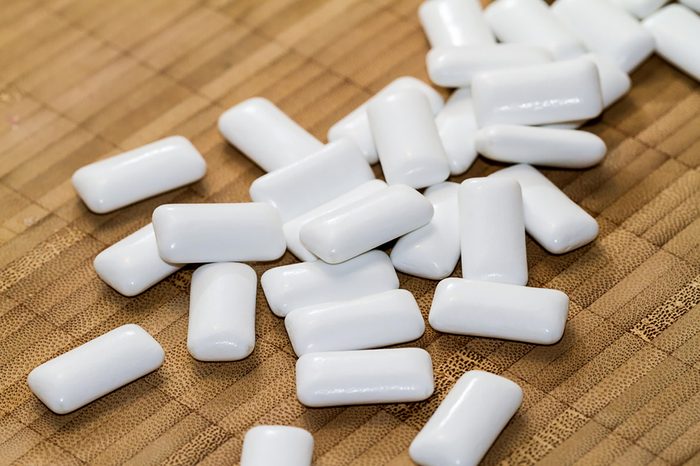 Candy-coated chewy gum.
