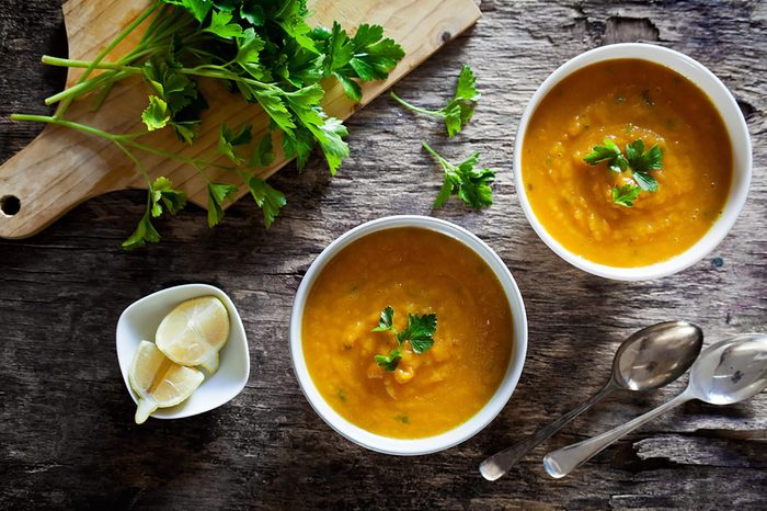 soup garnished with parsley
