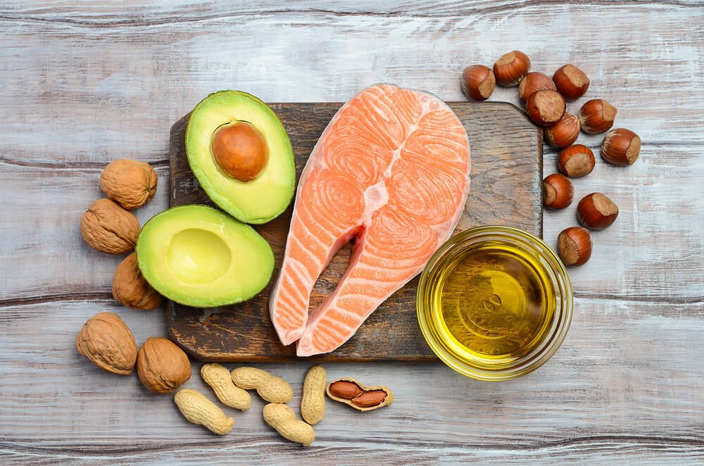 Selection of healthy fat sources. Top view.