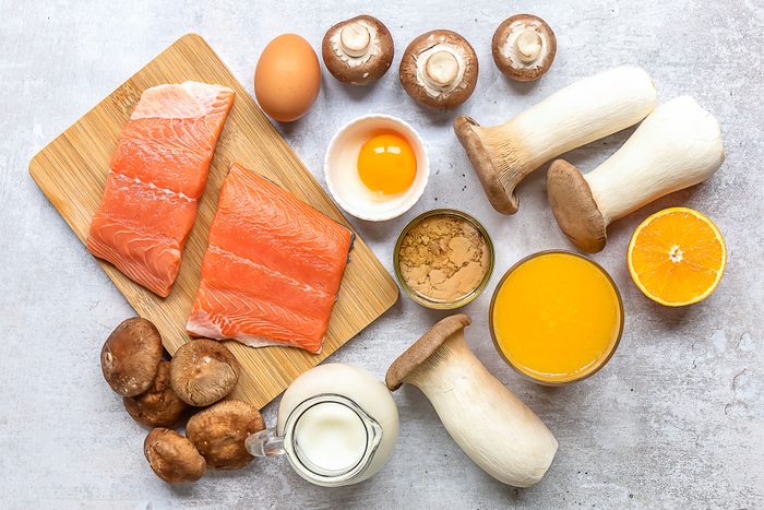 Products Rich In Vitamin D Mushrooms, Salmon, Eggs, Milk, And Orange Juice