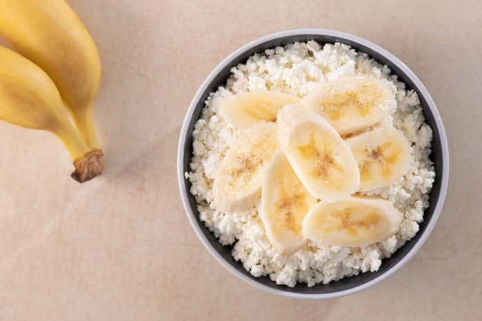 Healthy breakfast with banana fruit and cottage cheese